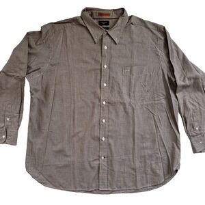 Dockers Mens‎ 2XL Brown Plaid Stain Defender  Long Sleeve Button Up Shirt
